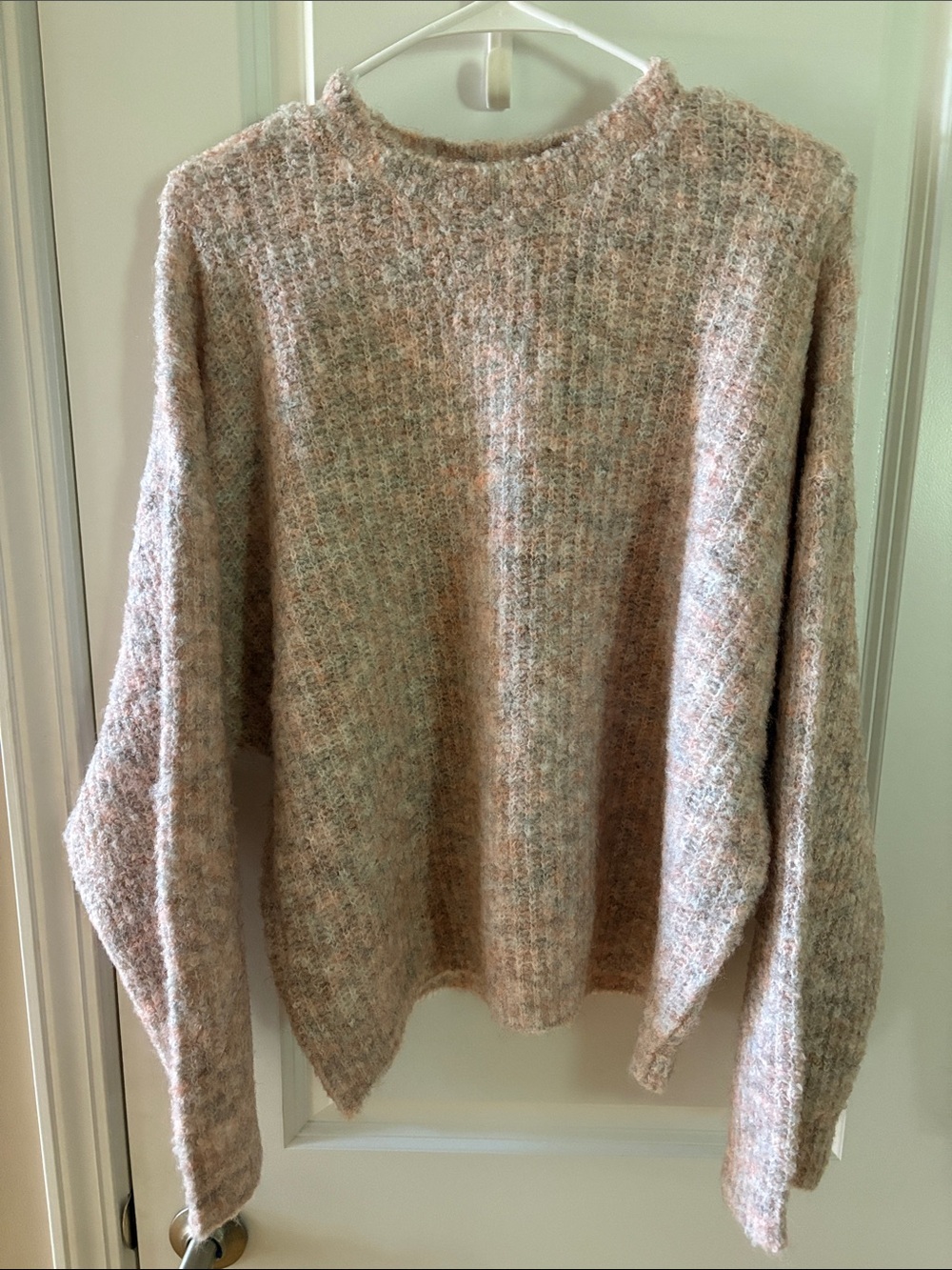 Cost Plus World Market Cream and Pink Mixed Knit Crewneck Sweater